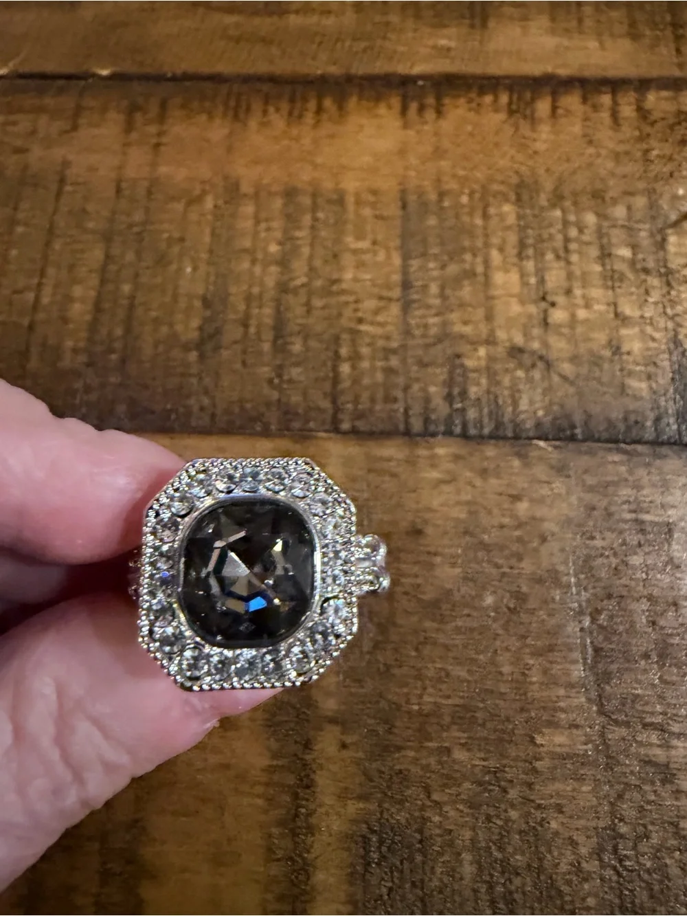 Paparazzi Silver-Tone Smoky Crystal Halo Ring - Women's Jewelry